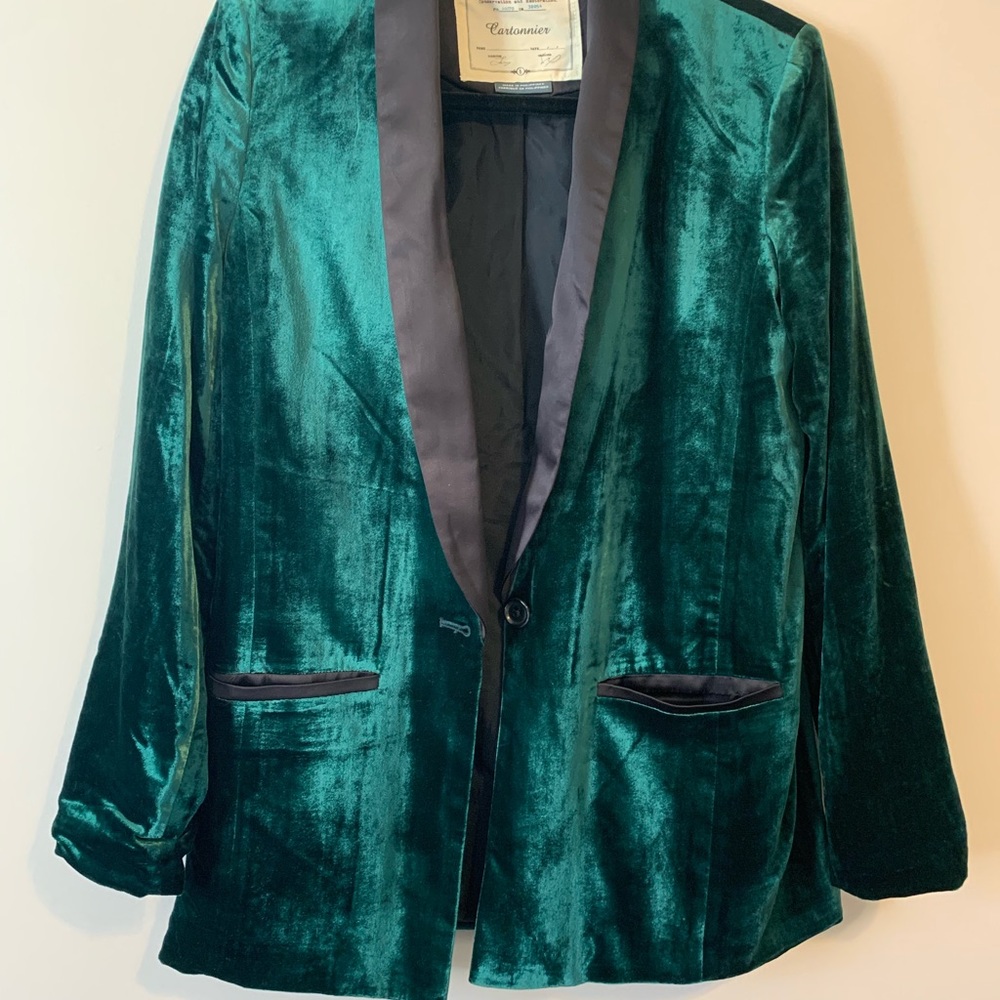 Anthropologie Cartonnier Green Velvet Blazer